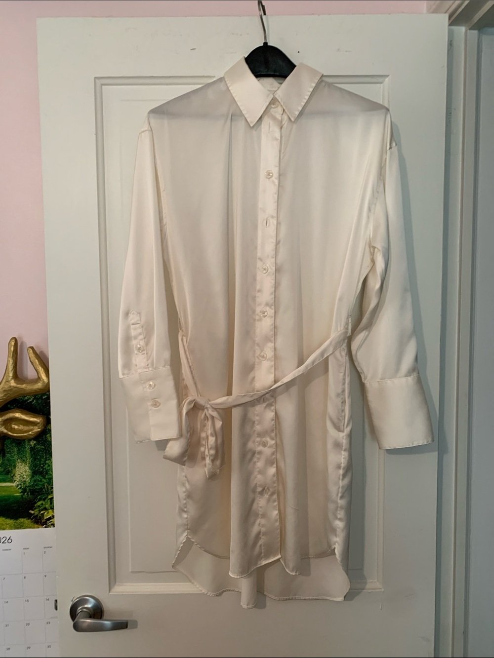 Banana Republic Cream Button-Down Shirt Dress with Waist Tie